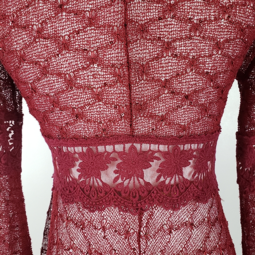 A'reve lace cardigan kimono maroon burgundy floral - Picture 8 of 9